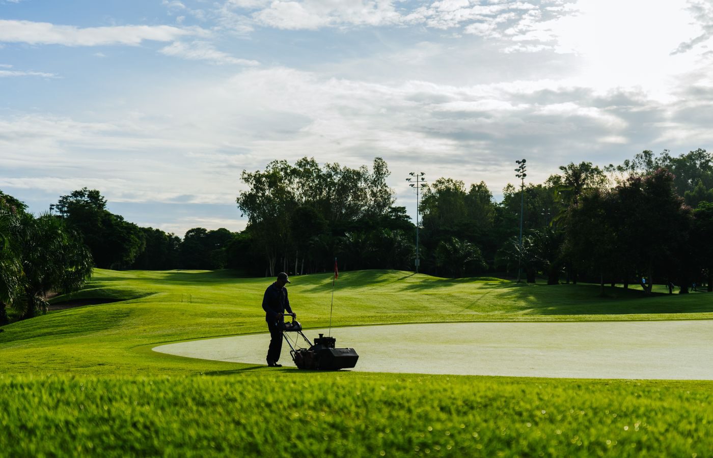 Golf course green maintained for healthy turf growth